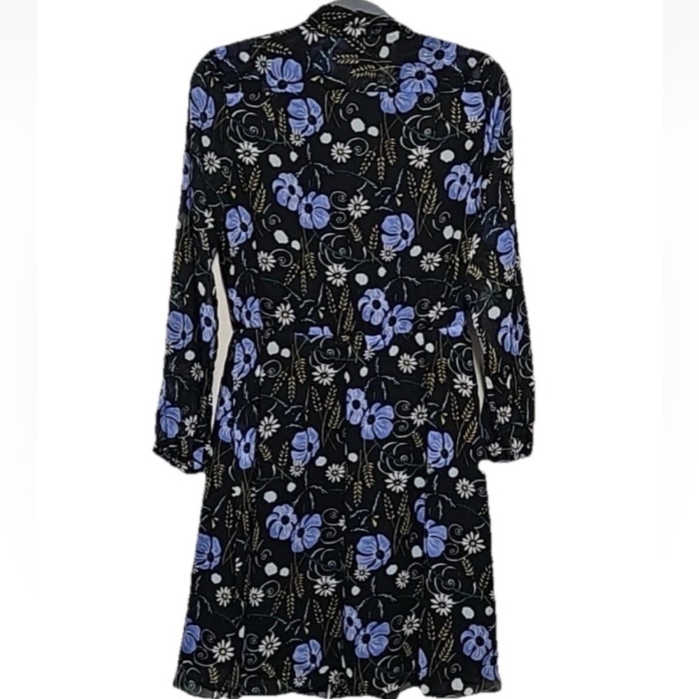 Banana Republic Black Floral Tie Neck Button Front Shirt Dress Sz S SLong Sleeve - Picture 4 of 9